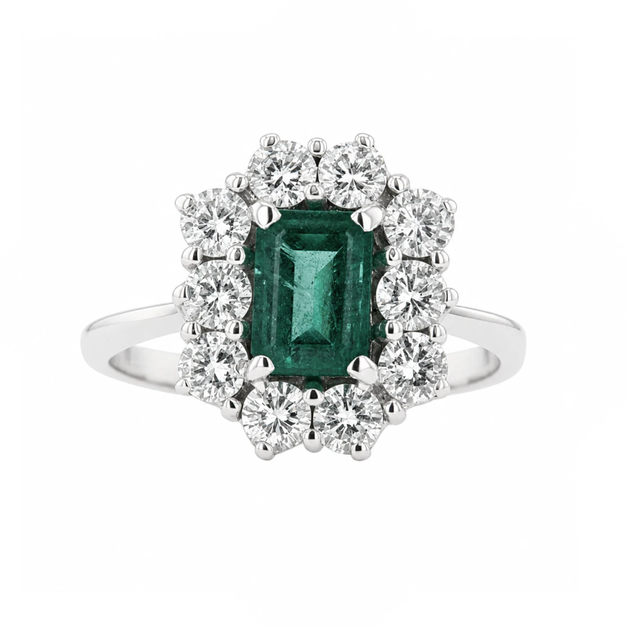 18ct White Gold Emerald and Diamond Ring