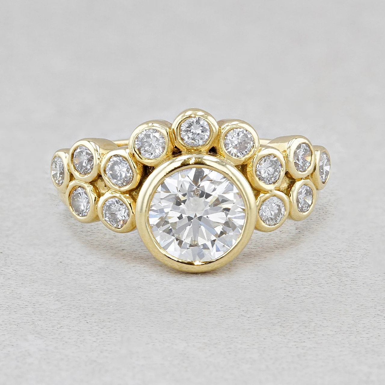 18ct YG 2 Row Diamond Bubble Ring 1.71ct 