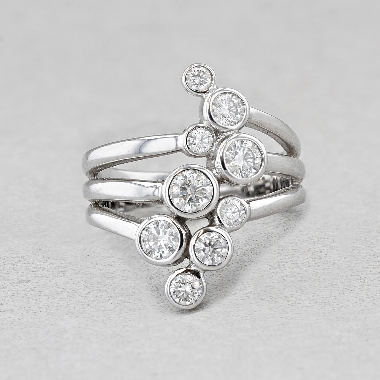 18ct WG 3 Row Diamond Bubble Ring 1ct 
